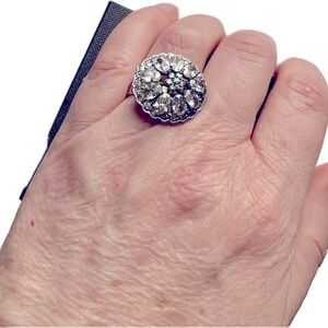 🔮 Genuine Crystal Adjustable Silver Tone Ring by Cookie Lee